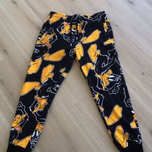 Divided unisex  Black and Yellow Graphic Joggers Daffy Duck Loony Tunes size L